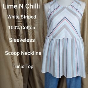 Lime n Chilli white striped tunic top size L